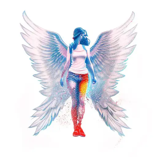 silhouette with one angel wing and one demon wing tattoo design idea