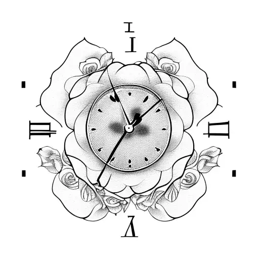 clock with roses tattoo design idea