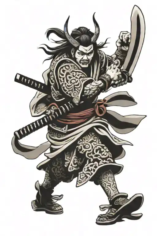 Samurai warrior wielding, demon slayer tattoo design idea