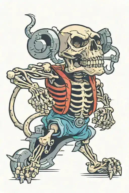 cartoon gym rat skeleton tattoo design idea