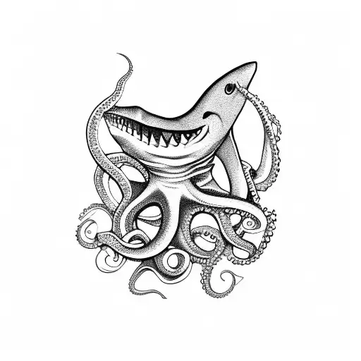 shark and octopus tattoo design idea
