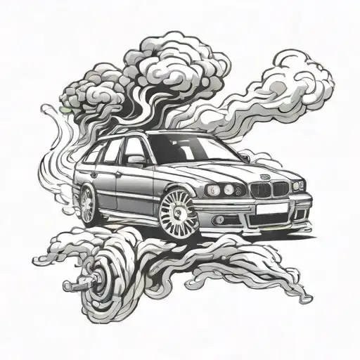 BMW E46 touring smoke billowing from tires tattoo design idea