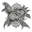 two polynesian turtles, one smaller than the other with halo and wings tattoo design idea
