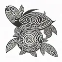 two polynesian turtles, one smaller than the other with halo and wings tattoo design idea