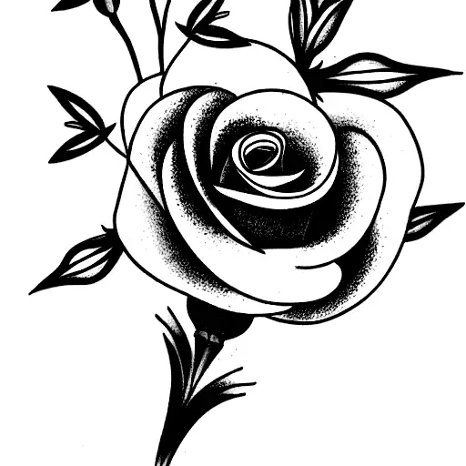 bouquet with 1 rose, 2 larkspurs, 1 chrysanthemum and 1 daffodil tattoo design idea
