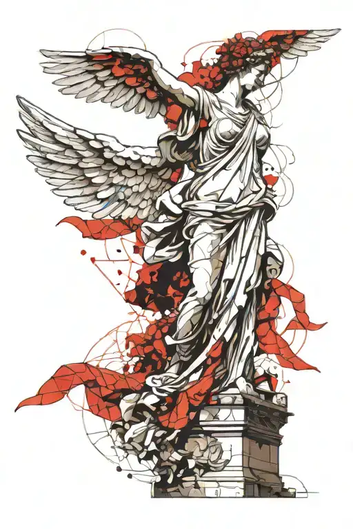 winged victory of samothrace with fine line nautical geometry  tattoo design idea