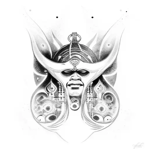 A spiritual journey through the galaxies guided by a Barbadian deity tattoo design idea