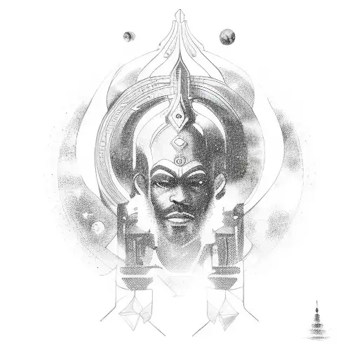 A spiritual journey through the galaxies guided by a Barbadian deity tattoo design idea