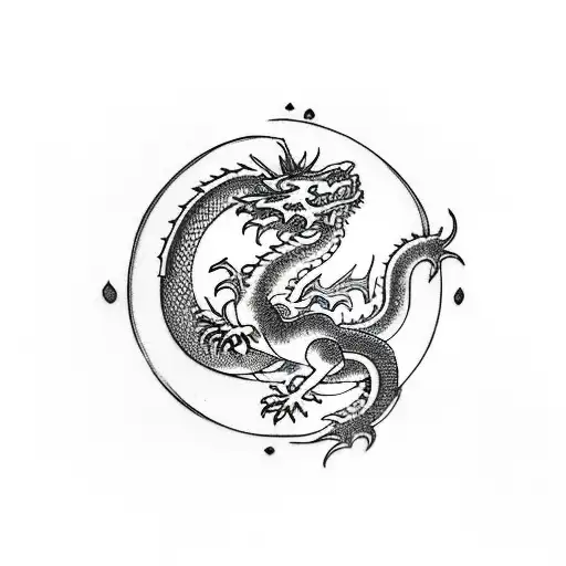 Full body Dragon with red moon on the back night time sky with cherry blossom tree branches going around the dragon tattoo design idea