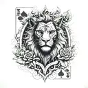 JOKER playing CARD with a lion head instead of the regular headom , with some Mexican style with flowers and clocks tattoo design idea