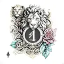 JOKER playing CARD with a lion head instead of the regular headom , with some Mexican style with flowers and clocks tattoo design idea