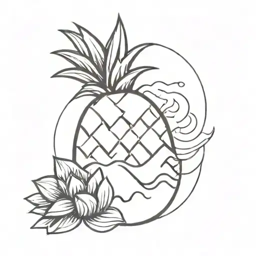 sun mountain, sea melting into a pineapple tattoo design idea