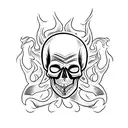 skull, flames, 999 tattoo design idea