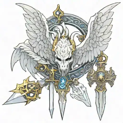 Angel Wings Holy Blade Orb Dragon Head  tattoo design idea