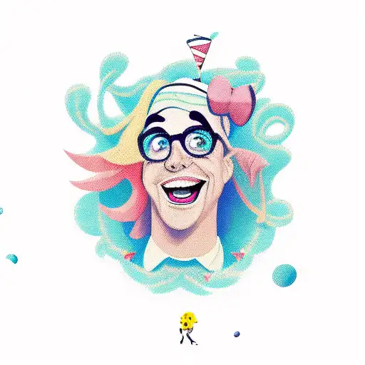 A quirky musical comedy character performing on stage tattoo design idea