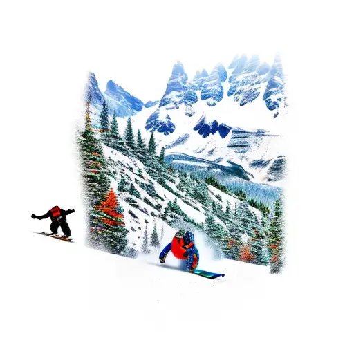 snowboarding and mountains tattoo design idea
