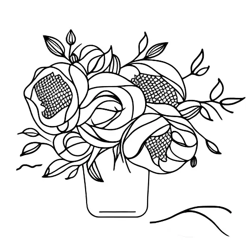 A minimalist tattoo of a bouquet of roses and pussy willow branches, symbolizing beauty and strength tattoo design idea