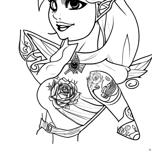 an female elf with a white dress and a corset tattoo design idea