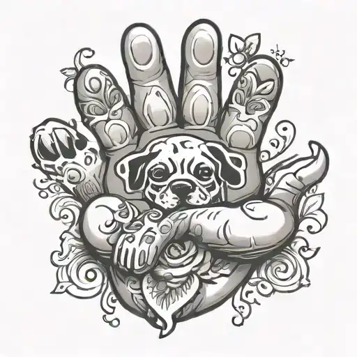 dog's paw and child's hand holding tattoo design idea