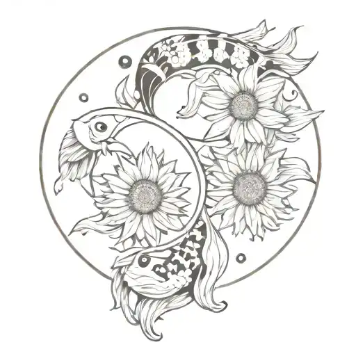 daisy and Pisces fish yin yang tattoo design idea