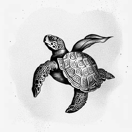 a gigantic ancient turtle floating in sunset ethereal fantasy hyperdetailed mist tattoo design idea