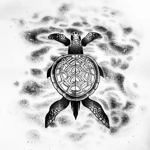 a gigantic ancient turtle floating in sunset ethereal fantasy hyperdetailed mist tattoo design idea