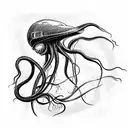 side profile of a futuristic alien space craft with long tentacles. tattoo design idea