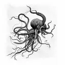 side profile of a futuristic alien space craft with long tentacles. tattoo design idea