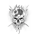 skull with flames and a sword tattoo design idea