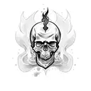 skull with flames and a sword tattoo design idea