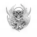 skull with flames and a sword tattoo design idea