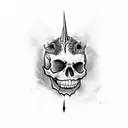 skull with flames and a sword tattoo design idea