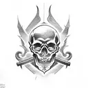 skull with flames and a sword tattoo design idea