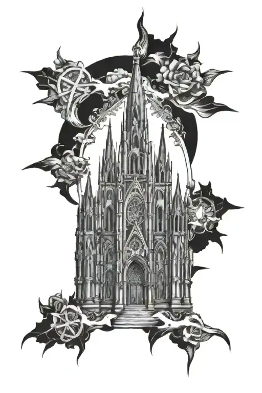 religion cathedral scene tattoo design idea