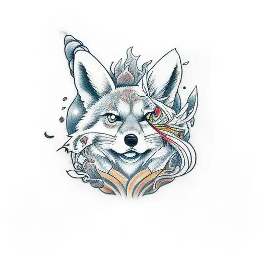 Kitzune renard à 9 queues et Calcifer  tattoo design idea