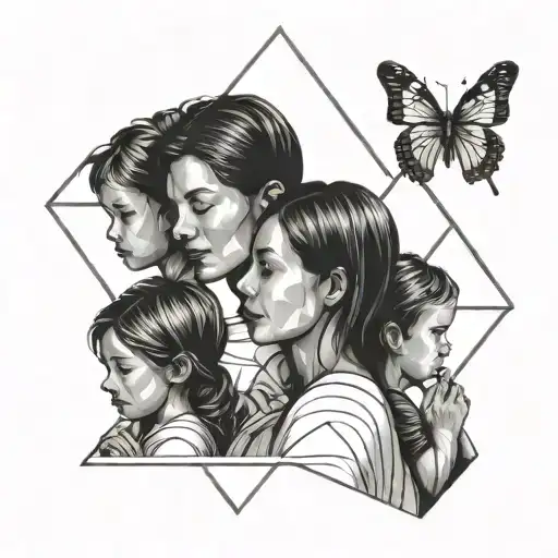 Mother and three children, love, faith, hope, life tattoo design idea