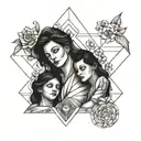 Mother and three children, love, faith, hope, life tattoo design idea