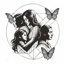 Mother and three children, love, faith, hope, life tattoo design idea