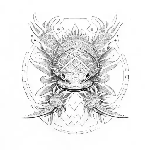 axolotl with aztec armor tattoo design idea