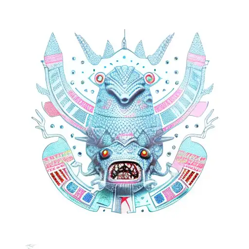 axolotl with aztec armor tattoo design idea