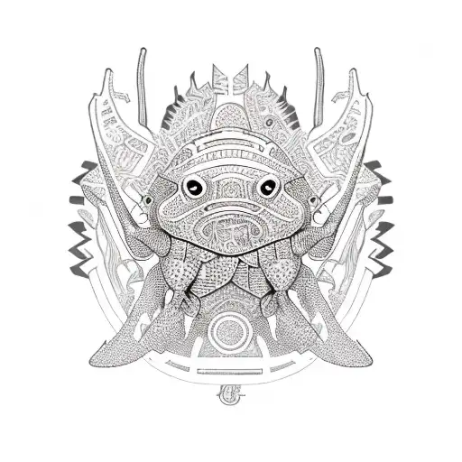 axolotl with aztec armor tattoo design idea