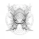 axolotl with aztec armor tattoo design idea