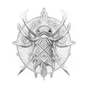 axolotl with aztec armor tattoo design idea