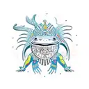 axolotl with aztec armor tattoo design idea