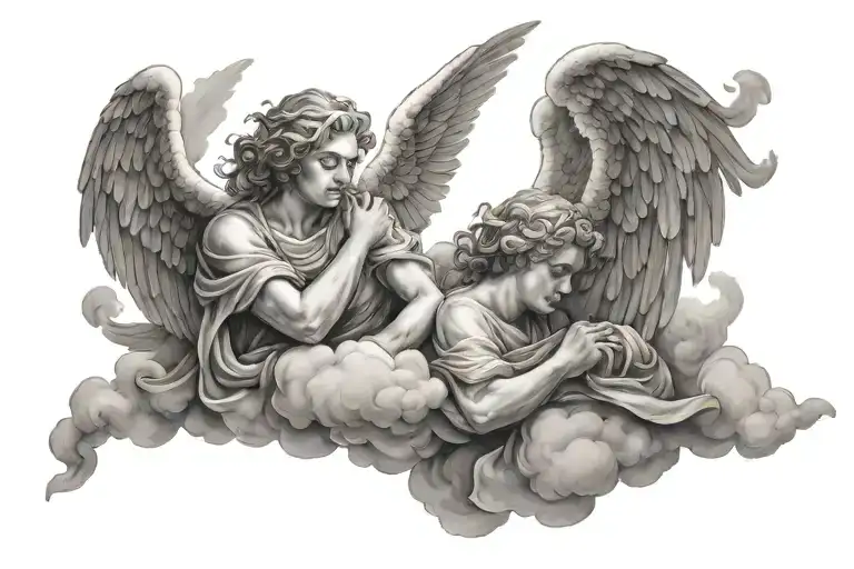 cloud and angel tattoo design idea