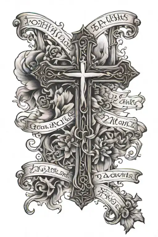 Cross with John 3:16 and CMM23 words in cross tattoo design idea