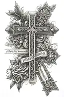 Cross with John 3:16 and CMM23 words in cross tattoo design idea
