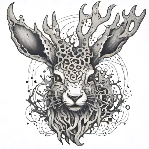 decaying jackalope tattoo design idea