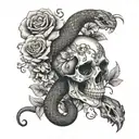 snake, skull, flowers tattoo design idea