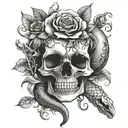 snake, skull, flowers tattoo design idea